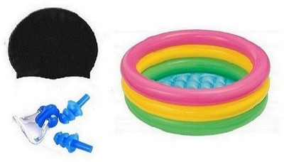

PEANA BLACK COLOR SWIMMING CAP WITH EAR & NOSE PLUG, 2 FEET MULTICOLOR TUB Swimming Kit