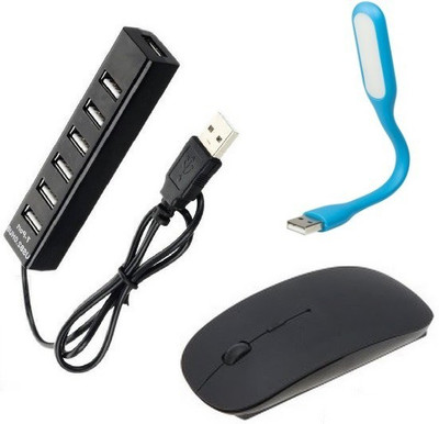 

durReey Set of Multi connectivity USB Hub, Wireless mouse with Mini Flexible USB LED Light Lamp for Laptop Computer Keyboard Reading Notebook 3EBU6 Combo Set(Black, Blue)