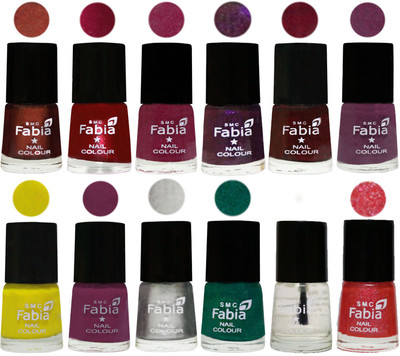

Fabia Premium Lacquer Extra Shine Nail Polish Shades Of (12 Pcs Nail Polish) Berry-Dark Magenta-Rose Pink-Dark Purple-Royal Red-Brinjal Purple-Yellow-Light purple-Silver-Green-Top Coat-Jerry Pink(Pack of 12)