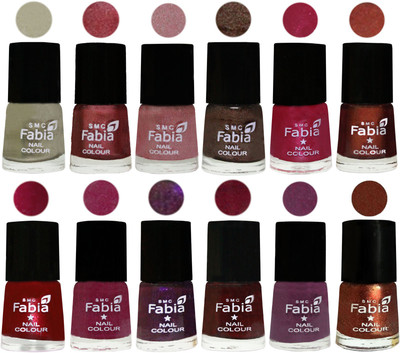 

Fabia Premium Shine & Glossy Nail Polish Collection Shades (12 Pcs Combo) Oyster-Nude Pink-Light pink-Dark Brown-Cherry Pink-Berry-Dark Magenta-Rose Pink-Dark Purple-Royal Red-Brinjal Purple-Light Jerry Coffee(Pack of 12)