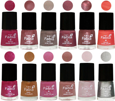 

Fabia Premium Lacquer Extra Shine Nail Polish Shades Of (12 Pcs Nail Polish) Hot Magenta-Lip-Light Beige-Dusty Pink-Dark Red Chrome-Peach-Light Magenta-Golden -Light Plum-Nude-Lychee-Silver(Pack of 12)