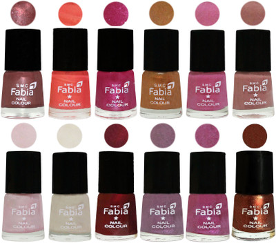

Fabia Premium Shine & Glossy Nail Polish Collection Shades (12 Pcs Combo) Dark Red Chrome-Peach-Light Magenta-Golden -Light Plum-Nude-Lychee-Light Cream-Maroon-Light Violet-Rani-Light Jerry Coffee(Pack of 12)
