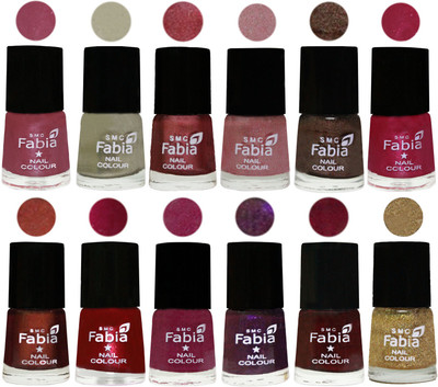 

Fabia Premium Collection 12 Piece Color Nail Polish Shades Pink Maroonish-Oyster-Nude Pink-Light pink-Dark Brown-Cherry Pink-Berry-Dark Magenta-Rose Pink-Dark Purple-Royal Red-Light Golden(Pack of 12)