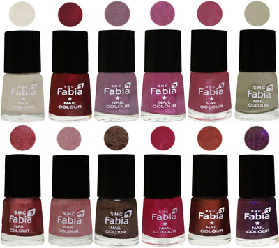 

Fabia Premium Shine & Glossy Nail Polish Collection Shades (12 Pcs Combo) Light Cream-Maroon-Light Violet-Rani-Pink Maroonish-Oyster-Nude Pink-Light pink-Dark Brown-Cherry Pink-Berry-Dark Purple(Pack of 12)