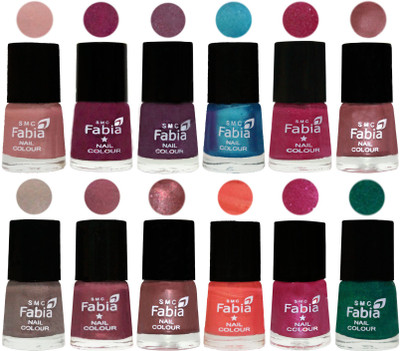 

Fabia Premium Shine & Glossy Nail Polish Collection Shades (12 Pcs Combo) Shrimp Pastell-Cherry Blossom-Light Jam-Denim-Hot Magenta-Lip-Light Beige-Dusty Pink-Dark Red Chrome-Peach-Light Magenta-Green(Pack of 12)