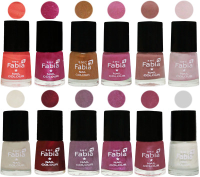 

Fabia Premium Lacquer Extra Shine Nail Polish Shades Of (12 Pcs Nail Polish) Peach-Light Magenta-Golden -Light Plum-Nude-Lychee-Light Cream-Maroon-Light Violet-Rani-Pink Maroonish-White(Pack of 12)