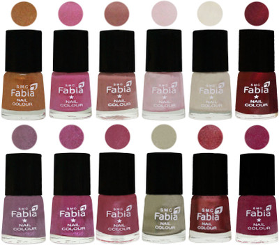 

Fabia Premium Collection 12 Piece Color Nail Polish Shades Golden -Light Plum-Nude-Lychee-Light Cream-Maroon-Light Violet-Rani-Pink Maroonish-Oyster-Nude Pink-Rose Pink(Pack of 12)