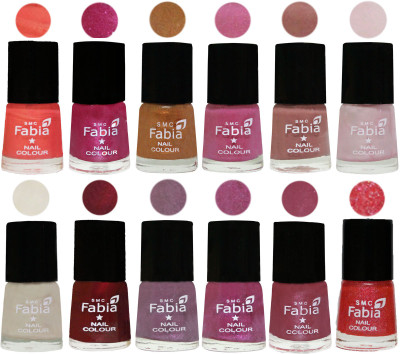 

Fabia Premium Lacquer Extra Shine Nail Polish Shades Of (12 Pcs Nail Polish) Peach-Light Magenta-Golden -Light Plum-Nude-Lychee-Light Cream-Maroon-Light Violet-Rani-Pink Maroonish-Jerry Pink(Pack of 12)