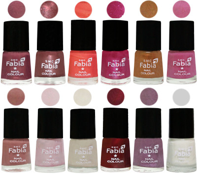 

Fabia Premium Lacquer Extra Shine Nail Polish Shades Of (12 Pcs Nail Polish) Dusty Pink-Dark Red Chrome-Peach-Light Magenta-Golden -Light Plum-Nude-Lychee-Light Cream-Maroon-Light Violet-White(Pack of 12)