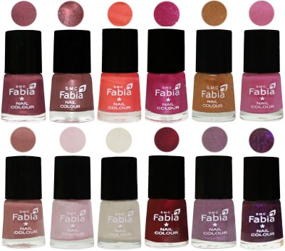 

Fabia Premium Shine & Glossy Nail Polish Collection Shades (12 Pcs Combo) Dusty Pink-Dark Red Chrome-Peach-Light Magenta-Golden -Light Plum-Nude-Lychee-Light Cream-Maroon-Light Violet-Dark Purple(Pack of 12)