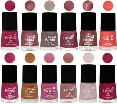 

Fabia Premium Lacquer Extra Shine Nail Polish Shades Of (12 Pcs Nail Polish) Hot Magenta-Lip-Light Beige-Dusty Pink-Dark Red Chrome-Peach-Light Magenta-Golden -Light Plum-Nude-Lychee-Cherry Pink(Pack of 12)