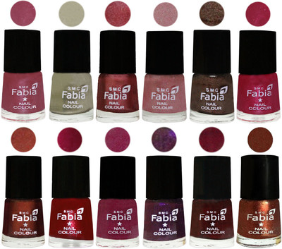

Fabia Premium Collection 12 Piece Color Nail Polish Shades Pink Maroonish-Oyster-Nude Pink-Light pink-Dark Brown-Cherry Pink-Berry-Dark Magenta-Rose Pink-Dark Purple-Royal Red-Light Jerry Coffee(Pack of 12)