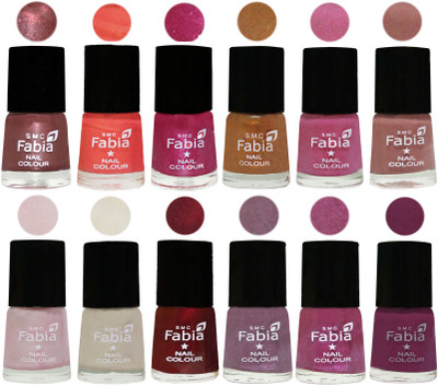 

Fabia Premium Shine & Glossy Nail Polish Collection Shades (12 Pcs Combo) Dark Red Chrome-Peach-Light Magenta-Golden -Light Plum-Nude-Lychee-Light Cream-Maroon-Light Violet-Rani-Light purple(Pack of 12)