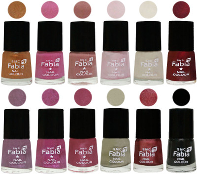 

Fabia Premium Lacquer Extra Shine Nail Polish Shades Of (12 Pcs Nail Polish) Golden -Light Plum-Nude-Lychee-Light Cream-Maroon-Light Violet-Rani-Pink Maroonish-Oyster-Nude Pink-Black(Pack of 12)