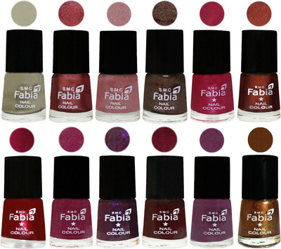 

Fabia Premium Collection 12 Piece Color Nail Polish Shades Oyster-Nude Pink-Light pink-Dark Brown-Cherry Pink-Berry-Dark Magenta-Rose Pink-Dark Purple-Royal Red-Brinjal Purple-Dark Golden(Pack of 12)
