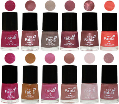 

Fabia Premium Shine & Glossy Nail Polish Collection Shades (12 Pcs Combo) Hot Magenta-Lip-Light Beige-Dusty Pink-Dark Red Chrome-Peach-Light Magenta-Golden -Light Plum-Nude-Lychee-Light pink(Pack of 12)