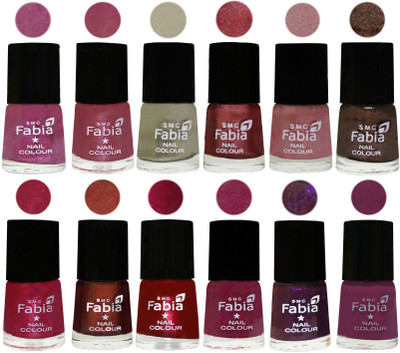 

Fabia Premium Collection 12 Piece Color Nail Polish Shades Rani-Pink Maroonish-Oyster-Nude Pink-Light pink-Dark Brown-Cherry Pink-Berry-Dark Magenta-Rose Pink-Dark Purple-Light purple(Pack of 12)