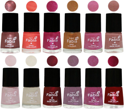 

Fabia Premium Shine & Glossy Nail Polish Collection Shades (12 Pcs Combo) Dark Red Chrome-Peach-Light Magenta-Golden -Light Plum-Nude-Lychee-Light Cream-Maroon-Light Violet-Rani-Dark Magenta(Pack of 12)