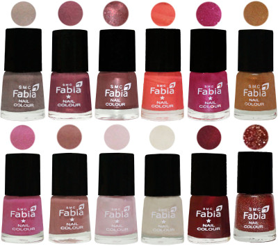 

Fabia Premium Collection 12 Piece Color Nail Polish Shades Light Beige-Dusty Pink-Dark Red Chrome-Peach-Light Magenta-Golden -Light Plum-Nude-Lychee-Light Cream-Maroon-Jerry Wine(Pack of 12)