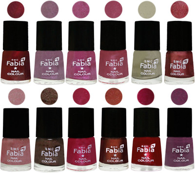 

Fabia Premium Lacquer Extra Shine Nail Polish Shades Of (12 Pcs Nail Polish) Maroon-Light Violet-Rani-Pink Maroonish-Oyster-Nude Pink-Light pink-Dark Brown-Cherry Pink-Berry-Dark Magenta-Brinjal Purple(Pack of 12)