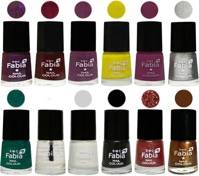 

Fabia Premium Lacquer Extra Shine Nail Polish Shades Of (12 Pcs Nail Polish) Dark Purple-Royal Red-Brinjal Purple-Yellow-Light purple-Silver-Green-Top Coat-White-Black-Jerry Wine-Dark Golden(Pack of 12)
