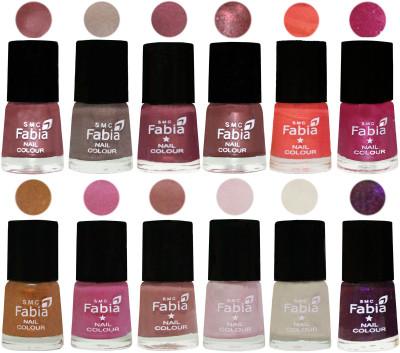 

Fabia Premium Lacquer Extra Shine Nail Polish Shades Of (12 Pcs Nail Polish) Lip-Light Beige-Dusty Pink-Dark Red Chrome-Peach-Light Magenta-Golden -Light Plum-Nude-Lychee-Light Cream-Dark Purple(Pack of 12)