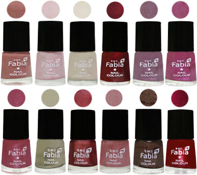 

Fabia Premium Collection 12 Piece Color Nail Polish Shades Nude-Lychee-Light Cream-Maroon-Light Violet-Rani-Pink Maroonish-Oyster-Nude Pink-Light pink-Dark Brown-Dark Magenta(Pack of 12)