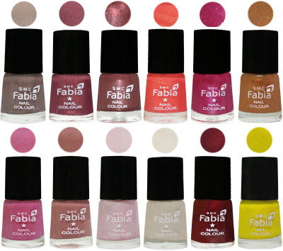 

Fabia Premium Shine & Glossy Nail Polish Collection Shades (12 Pcs Combo) Light Beige-Dusty Pink-Dark Red Chrome-Peach-Light Magenta-Golden -Light Plum-Nude-Lychee-Light Cream-Maroon-Yellow(Pack of 12)