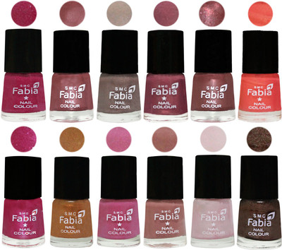 

Fabia Premium Collection 12 Piece Color Nail Polish Shades Hot Magenta-Lip-Light Beige-Dusty Pink-Dark Red Chrome-Peach-Light Magenta-Golden -Light Plum-Nude-Lychee-Dark Brown(Pack of 12)