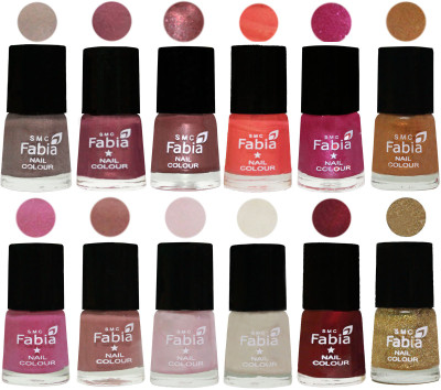 

Fabia Premium Collection 12 Piece Color Nail Polish Shades Light Beige-Dusty Pink-Dark Red Chrome-Peach-Light Magenta-Golden -Light Plum-Nude-Lychee-Light Cream-Maroon-Light Golden(Pack of 12)