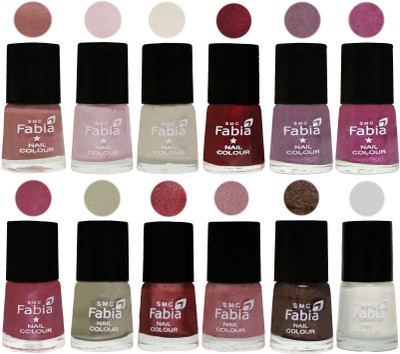 

Fabia Premium Lacquer Extra Shine Nail Polish Shades Of (12 Pcs Nail Polish) Nude-Lychee-Light Cream-Maroon-Light Violet-Rani-Pink Maroonish-Oyster-Nude Pink-Light pink-Dark Brown-White(Pack of 12)
