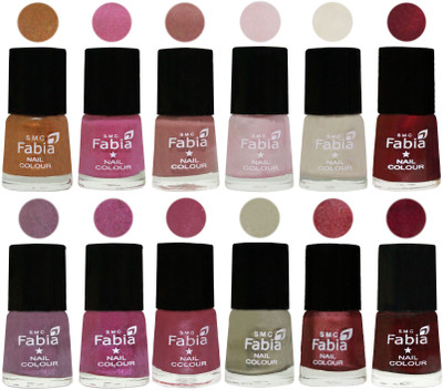 

Fabia Premium Shine & Glossy Nail Polish Collection Shades (12 Pcs Combo) Golden -Light Plum-Nude-Lychee-Light Cream-Maroon-Light Violet-Rani-Pink Maroonish-Oyster-Nude Pink-Royal Red(Pack of 12)