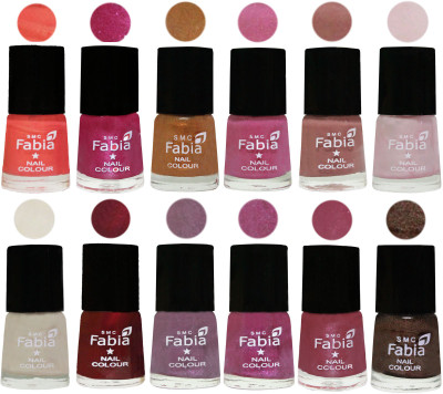 

Fabia Premium Collection 12 Piece Color Nail Polish Shades Peach-Light Magenta-Golden -Light Plum-Nude-Lychee-Light Cream-Maroon-Light Violet-Rani-Pink Maroonish-Dark Brown(Pack of 12)