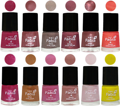 

Fabia Premium Shine & Glossy Nail Polish Collection Shades (12 Pcs Combo) Hot Magenta-Lip-Light Beige-Dusty Pink-Dark Red Chrome-Peach-Light Magenta-Golden -Light Plum-Nude-Lychee-Yellow(Pack of 12)
