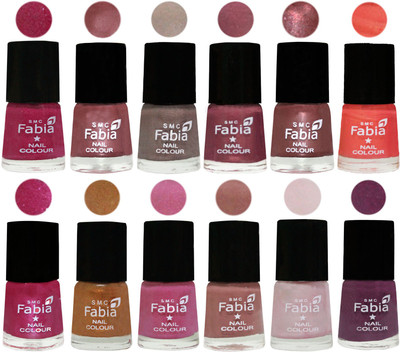 

Fabia Premium Lacquer Extra Shine Nail Polish Shades Of (12 Pcs Nail Polish) Hot Magenta-Lip-Light Beige-Dusty Pink-Dark Red Chrome-Peach-Light Magenta-Golden -Light Plum-Nude-Lychee-Brinjal Purple(Pack of 12)