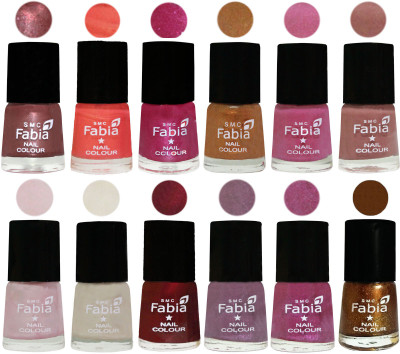 

Fabia Premium Collection 12 Piece Color Nail Polish Shades Dark Red Chrome-Peach-Light Magenta-Golden -Light Plum-Nude-Lychee-Light Cream-Maroon-Light Violet-Rani-Dark Golden(Pack of 12)