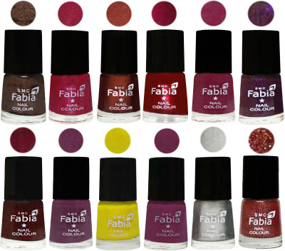 

Fabia Premium Shine & Glossy Nail Polish Collection Shades (12 Pcs Combo) Dark Brown-Cherry Pink-Berry-Dark Magenta-Rose Pink-Dark Purple-Royal Red-Brinjal Purple-Yellow-Light purple-Silver-Jerry Wine(Pack of 12)