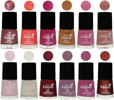

Fabia Premium Lacquer Extra Shine Nail Polish Shades Of (12 Pcs Nail Polish) Dark Red Chrome-Peach-Light Magenta-Golden -Light Plum-Nude-Lychee-Light Cream-Maroon-Light Violet-Rani-Berry(Pack of 12)