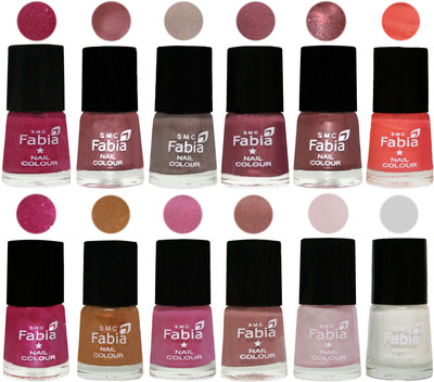 

Fabia Premium Lacquer Extra Shine Nail Polish Shades Of (12 Pcs Nail Polish) Hot Magenta-Lip-Light Beige-Dusty Pink-Dark Red Chrome-Peach-Light Magenta-Golden -Light Plum-Nude-Lychee-White(Pack of 12)