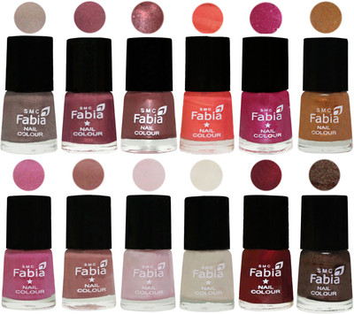 

Fabia Premium Collection 12 Piece Color Nail Polish Shades Light Beige-Dusty Pink-Dark Red Chrome-Peach-Light Magenta-Golden -Light Plum-Nude-Lychee-Light Cream-Maroon-Dark Brown(Pack of 12)