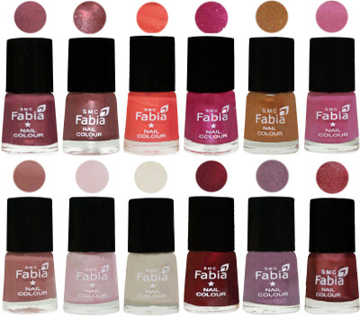 

Fabia Premium Lacquer Extra Shine Nail Polish Shades Of (12 Pcs Nail Polish) Dusty Pink-Dark Red Chrome-Peach-Light Magenta-Golden -Light Plum-Nude-Lychee-Light Cream-Maroon-Light Violet-Nude Pink(Pack of 12)