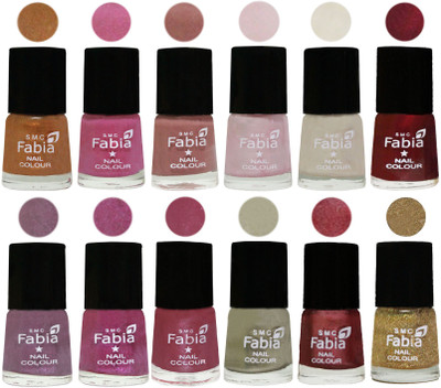 

Fabia Premium Shine & Glossy Nail Polish Collection Shades (12 Pcs Combo) Golden -Light Plum-Nude-Lychee-Light Cream-Maroon-Light Violet-Rani-Pink Maroonish-Oyster-Nude Pink-Light Golden(Pack of 12)