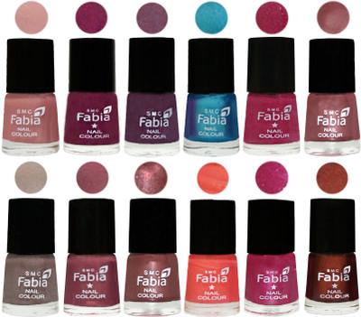

Fabia Premium Shine & Glossy Nail Polish Collection Shades (12 Pcs Combo) Shrimp Pastell-Cherry Blossom-Light Jam-Denim-Hot Magenta-Lip-Light Beige-Dusty Pink-Dark Red Chrome-Peach-Light Magenta-Berry(Pack of 12)