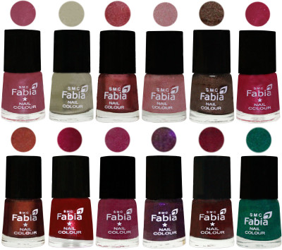 

Fabia Premium Shine & Glossy Nail Polish Collection Shades (12 Pcs Combo) Pink Maroonish-Oyster-Nude Pink-Light pink-Dark Brown-Cherry Pink-Berry-Dark Magenta-Rose Pink-Dark Purple-Royal Red-Green(Pack of 12)