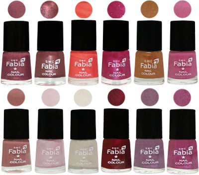 

Fabia Premium Lacquer Extra Shine Nail Polish Shades Of (12 Pcs Nail Polish) Dusty Pink-Dark Red Chrome-Peach-Light Magenta-Golden -Light Plum-Nude-Lychee-Light Cream-Maroon-Light Violet-Rani(Pack of 12)