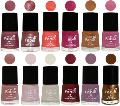

Fabia Premium Lacquer Extra Shine Nail Polish Shades Of (12 Pcs Nail Polish) Dusty Pink-Dark Red Chrome-Peach-Light Magenta-Golden -Light Plum-Nude-Lychee-Light Cream-Maroon-Light Violet-Dark Golden(Pack of 12)