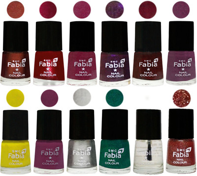 

Fabia Premium Collection 12 Piece Color Nail Polish Shades Berry-Dark Magenta-Rose Pink-Dark Purple-Royal Red-Brinjal Purple-Yellow-Light purple-Silver-Green-Top Coat-Jerry Wine(Pack of 12)