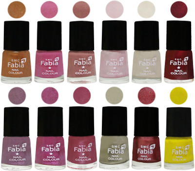 

Fabia Premium Lacquer Extra Shine Nail Polish Shades Of (12 Pcs Nail Polish) Golden -Light Plum-Nude-Lychee-Light Cream-Maroon-Light Violet-Rani-Pink Maroonish-Oyster-Nude Pink-Yellow(Pack of 12)