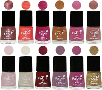 

Fabia Premium Shine & Glossy Nail Polish Collection Shades (12 Pcs Combo) Dark Red Chrome-Peach-Light Magenta-Golden -Light Plum-Nude-Lychee-Light Cream-Maroon-Light Violet-Rani-Light Golden(Pack of 12)