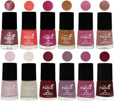 

Fabia Premium Shine & Glossy Nail Polish Collection Shades (12 Pcs Combo) Dark Red Chrome-Peach-Light Magenta-Golden -Light Plum-Nude-Lychee-Light Cream-Maroon-Light Violet-Rani-Royal Red(Pack of 12)